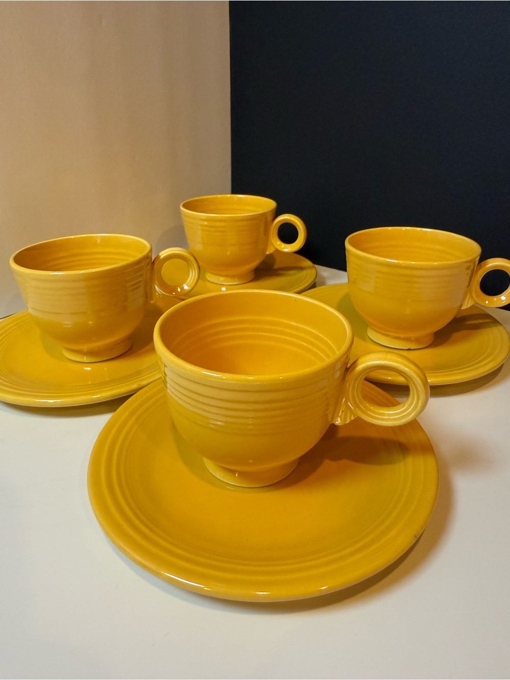 Fiesta Ware Original Yellow Cups & Saucers - Set of 4 Vintage